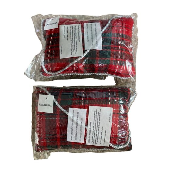Red & Green Plaid Decorative Throw Pillows 2-Piece Set With "Peace" & "Joy" Scri - Picture 2 of 4